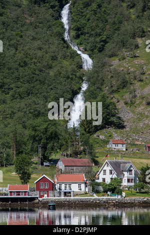 A small village along the Nærøyfjord, between Gudvangen and Flåm Norway. Stock Photo