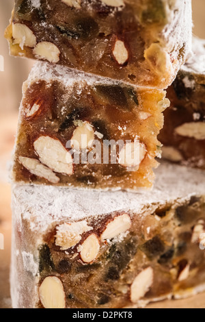 Panforte di Siena, typical Italian Christmas cake with candied fruits and almonds Stock Photo