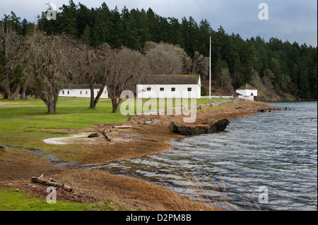 San Juan Island National Historical Park, also known as English Camp during the Pig War of 1859. Located on San Juan Island, WA. Stock Photo
