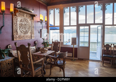 Interior of Kviknes Hotel in Balestrand, Norway along the Sognefjord, the longest fjord in Norway. Stock Photo