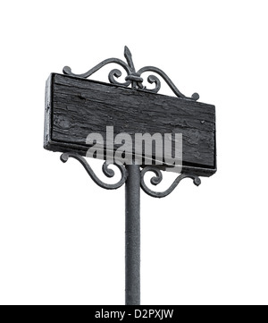 Vintage black empty traditional street board isolated on white. St.Petersburg, Russia Stock Photo