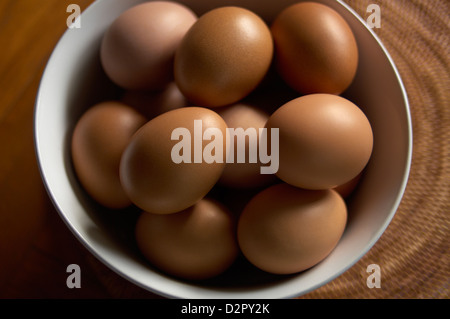 Bowl of fresh free range hens eggs Stock Photo