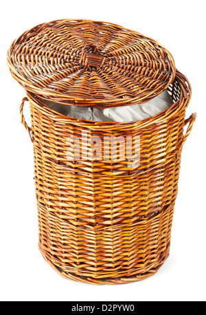 wooden laundry basket isolated on white background Stock Photo