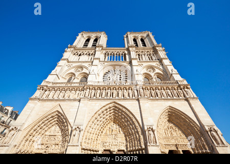 Front facade of the Cathedral of Notre Dame, Ile de la Cite, Paris, France, Europe Stock Photo