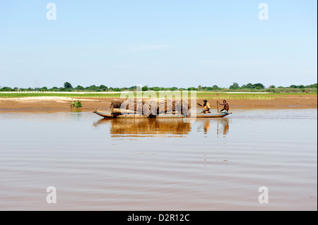 Along Tsiribihina, a river flowing from Madagascar in the Mozambique Channel by a delta, Madagascar, Indian Ocean, Africa Stock Photo