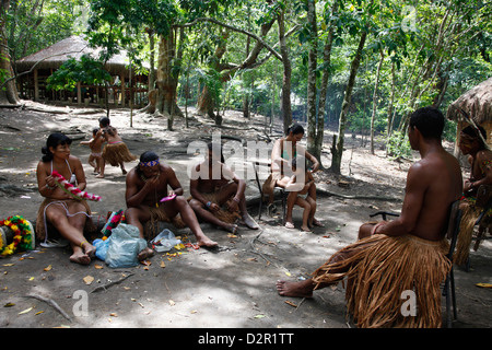 Pataxo Indian people at the Reserva Indigena da Jaqueira near Porto Seguro, Bahia, Brazil, South America Stock Photo