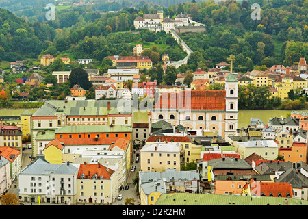 View of Passau with River Inn, Bavaria, Germany, Europe Stock Photo
