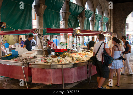 Fish market at Ponte di Rialto, Venice, Veneto, Italy, Europe Stock Photo