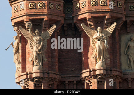 op fragment of famous Arc de Triomf built for the 1888 Universal exhibition in Barcelona Stock Photo