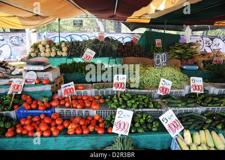Fresh vegetables on display for sale at street market, Santiago Stock Photo