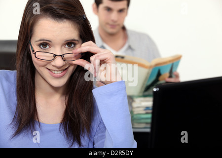 Two students in university class Stock Photo