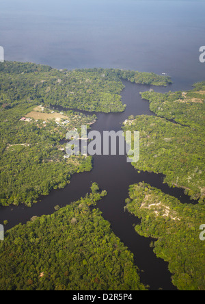 Manaus, Brazil. Aerial view of the Amazon River at the Meeting of the ...