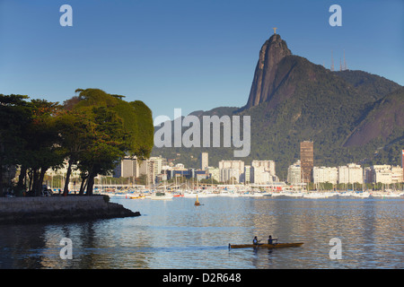 Christ the Redeemer statue atop Corvocado and Botafogo Bay, Rio de Janeiro, Brazil, South America