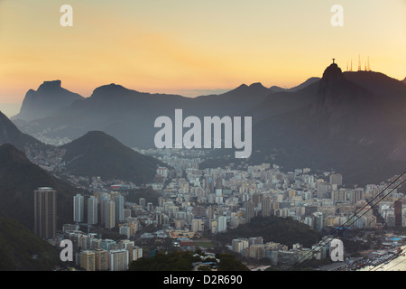 View of Christ the Redeemer statue atop Corcovado and Botafogo, Rio de Janeiro, Brazil, South America Stock Photo