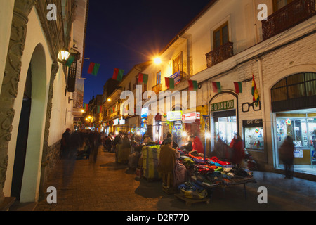 Street market at dusk, La Paz, Bolivia, South America Stock Photo