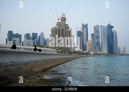 View along the corniche towards West Bay financial district in Doha Qatar Stock Photo