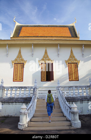 Woman at Silver Pagoda in Royal Palace, Phnom Penh, Cambodia, Indochina, Southeast Asia, Asia Stock Photo