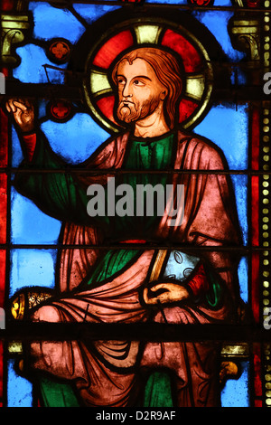 Stained glass window depicting Jesus, The Holy Chapel (La Sainte-Chapelle) Paris, France, Europe Stock Photo