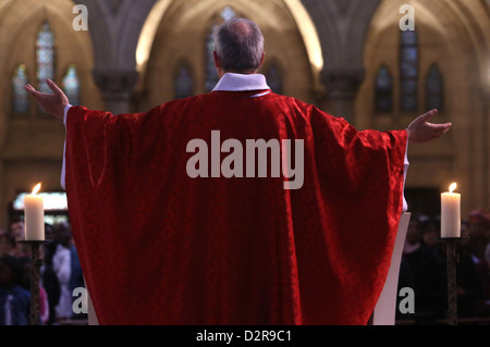 Catholic Mass, Church of Notre-Dame du Perpetuel Secours, Paris, France, Europe Stock Photo