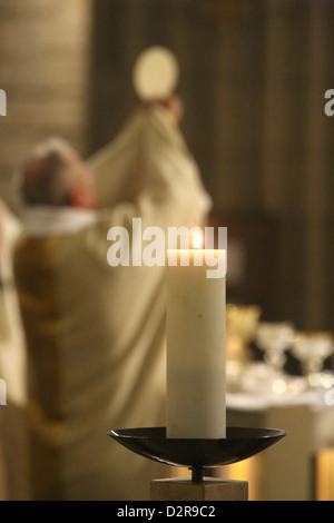 Celebration of the Eucharist, Church of Notre-Dame du Perpetuel Secours, Paris, France, Europe Stock Photo