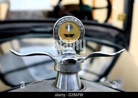 Radiator water thermometer on a 1927 Ford Model T vehicle at the Sarasota Pride and Joy car show in Florida Stock Photo