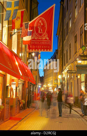 Street scene at night, Gamla Stan, Stockholm, Sweden, Europe Stock Photo