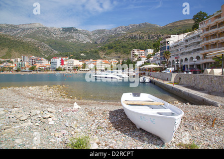 View of harbour and boats, Becici, Budva Bay, Montenegro, Europe Stock Photo