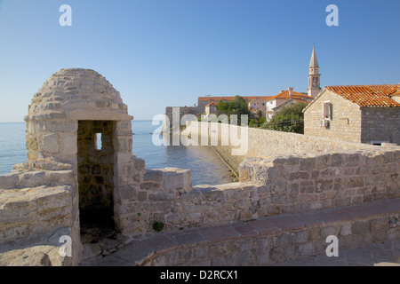 Budva Old Town Wall, Budva Bay, Montenegro, Europe Stock Photo