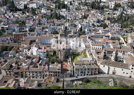 Granada city and its Mediterranean style architecture viewed from the elevated vantage point of the Alhambra Andalucia Spain Stock Photo