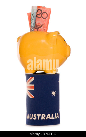 Australian piggy bank with 20 dollars studio cutout Stock Photo