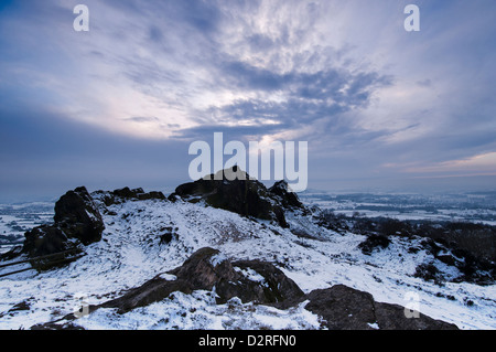Rock formation at sundown, Winter at Mow Cop on the Staffordshire / Cheshire border Stock Photo