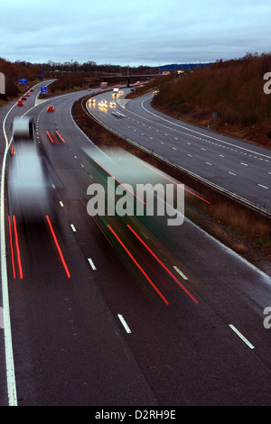 A slow speed shot of traffic traveling along the M20 motorway in Kent, England. Stock Photo