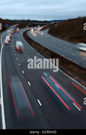 A slow speed shot of traffic traveling along the M20 motorway in Kent, England. Stock Photo