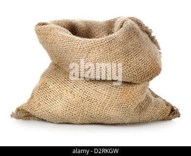 Empty burlap sack isolated on a white background Stock Photo