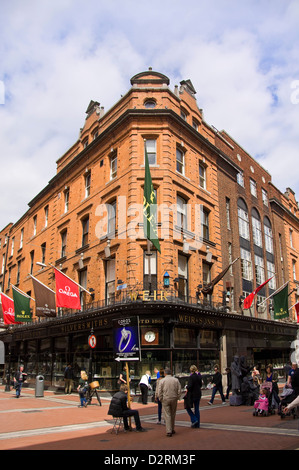 Vertical view of the imposing red brick front of Weir & Sons shop in Dublin. Stock Photo