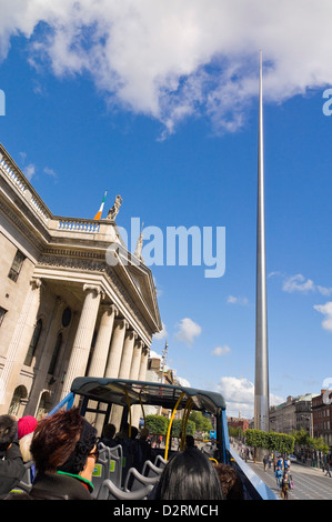 Vertical streetscape of O'Connell street, with the General Post Office and the Spire of Dublin on a sunny day. Stock Photo
