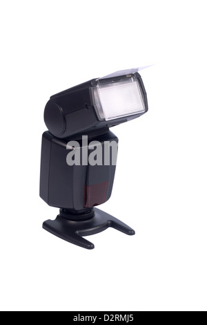 External speedlight with reflector plate and diffuser isolated on white background with clipping path Stock Photo