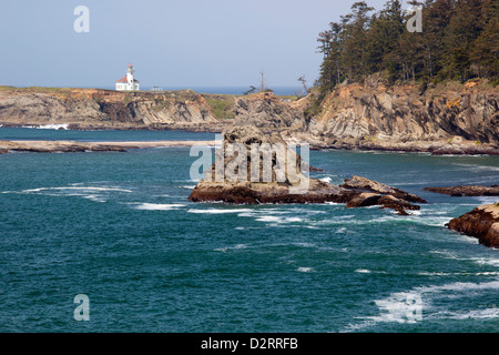 OR, Oregon Coast, Cape Arago lighthouse, on an islet off Gregory Point Stock Photo
