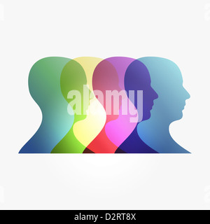 Diversity transparency man heads isolated over white. EPS 10 vector illustration, cleanly built grouped and ordered in layers for easy editing. Stock Photo