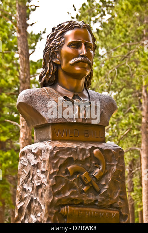 Monument bust of famous Wild Bill Hickok at his grave at Boot Hill (or Mt. Moriah Cemetery) in Deadwood, South Dakota Stock Photo