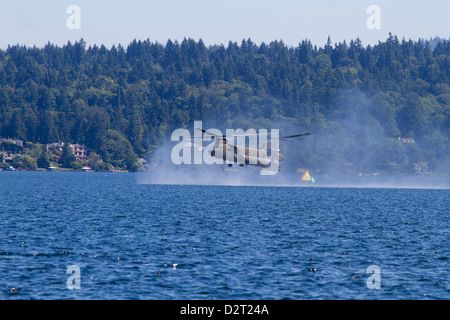 WA, Seattle, Seafair, US Army CH-47 Chinook Helicopter, Special Forces demonstration Stock Photo