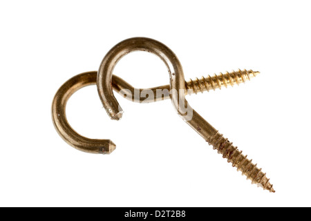 Two old brass effect steel heavy duty storage hooks Stock Photo