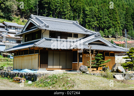 Old wooden Japanese house, in a village deep in the rural mountains Stock Photo