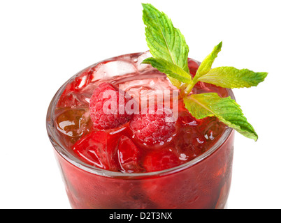 Mojito raspberry cocktail. closeup isolated on white background. Stock Photo