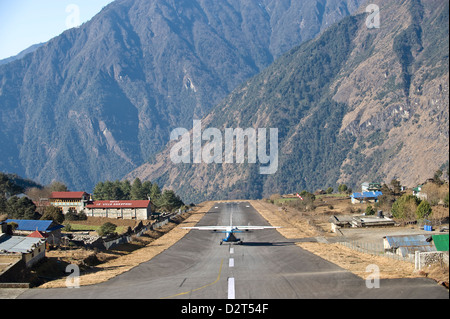 Lukla Airport and Runway, Solu Khumbu Region, Nepal, Himalayas, Asia Stock Photo