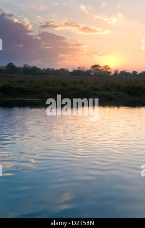 Sunset over Chitwan National Park, UNESCO World Heritage Site, Western Terai, Nepal, Asia Stock Photo