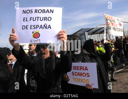 beria Airlines workers protest the proposed company cutbacks during a demonstration on January 30 2013 in Madrid, Spain Stock Photo