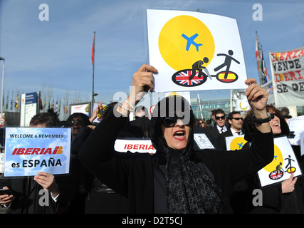 Iberia Airlines workers protest the proposed company cutbacks during a demonstration on January 30 2013 in Madrid, Spain Stock Photo