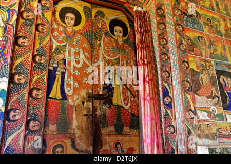 Murals in the the 16th century Christian Monastery and church of Azuwa Maryam, Zege Peninsula, Lake Tana, Ethiopia, Africa Stock Photo