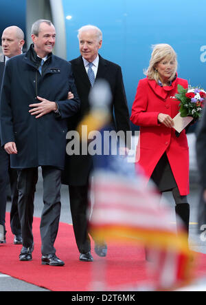 US Ambassador to Germany Philip D. Murphy (FRONT-L) receives US Vice President Joe Biden (C) and his wife Jill at Tegel Airport in Berlin, Germany, 01 February 2013. During his visit, Biden will meet the German Chancellor. Photo: Wolfgang Kumm Stock Photo